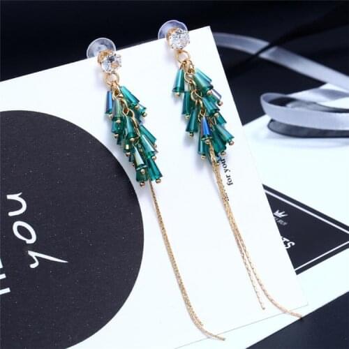 Crystal beaded tassel fashion earrings simple wild long earrings temperament women earrings
