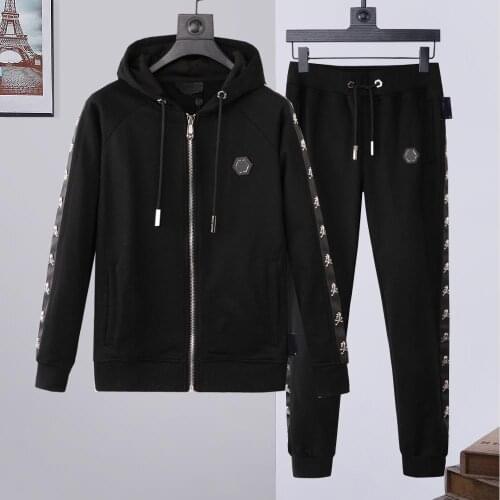 Italy Top Brand PP Men Cotton 2-Piece Hooded Sweatshirt Pants Sportswear Plein Hoodie Clothes Ropa deportiva con capucha