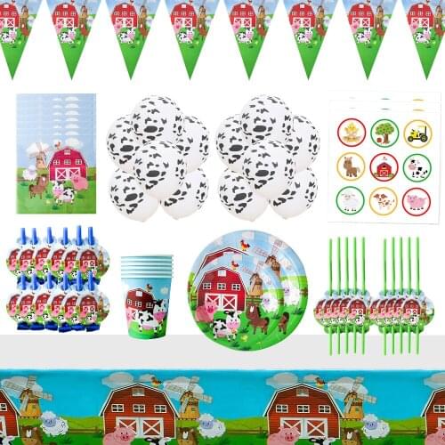 133pcs Cow Party Disposable Tableware Set Birthday Balloons Decor Paper Plate Banner Napkins Baby Shower Animal Party Gifts