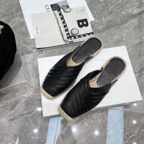 2021 New Espadrilles Woman Half Slippers Genuine Leather Women Shoes Loafers Femmes Sandales Flats Shoes Casual Chaussure Femme