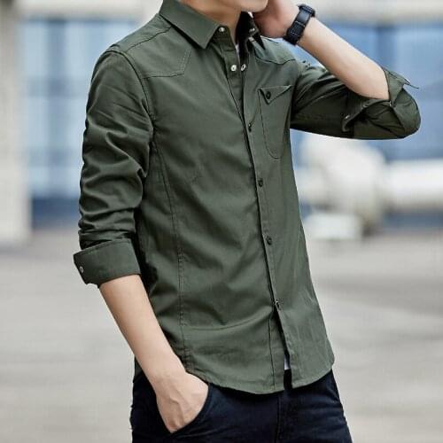 New Brand Plus Size 5XL Spring Autumn Slim Fit Male Shirt Long-sleeved Youth Cotton Mens Shirt Amy Military LX1728