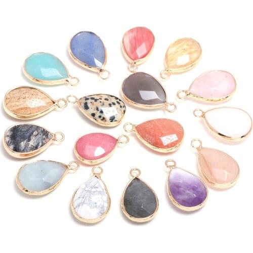 New Natural Stone Water Drop Shape Section Amethysts Amazonite Pendants for Jewelry Making DIY Necklace Size 13x23mm