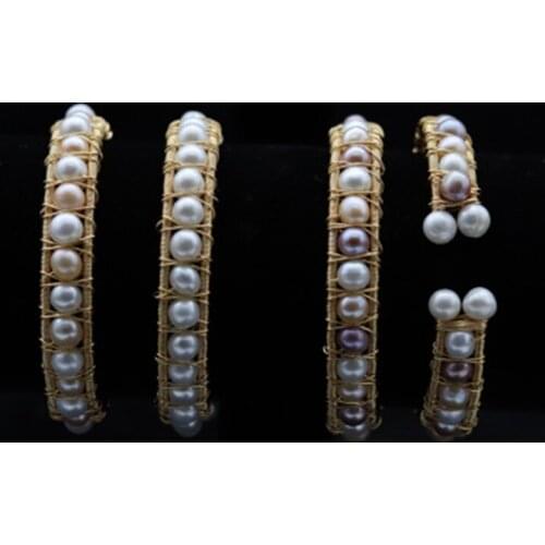 Hand-Wound Braided 100% AA Natural Freshwater Pearl Double Layer Bracelet 14K Real Gold Plated Copper Bangle Fine Jewelry