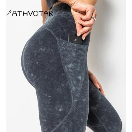 ATHVOTAR Sexy Women Pants Fitness Running Seamless High Elasticity Sport Leggings Side Pocket High Waist Gym Yoga Clothing