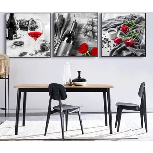 Nordic canvas red wine cup Rose painting home decoration wall art painting restaurant living room minimalist art printing and po