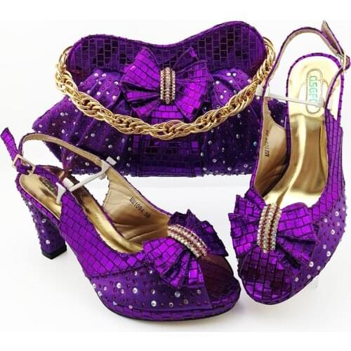Rhinestone Wedding Shoe Purple ltalian Shoe Bag Set African Matching Shoes Bag Italian In Women Italian Shoes and Bag for Women