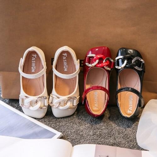 JY Children girls Bright Color Pu Shoes Flat Princess Shoes 21-30 Black Red Beige TB02