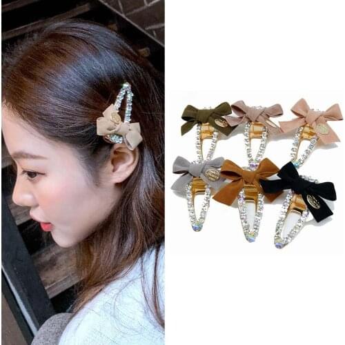 Fashion Bowknot Rhinestone Clips Barrettes Crystal Hair Clip Hairpins women BB Hairgrip Metal Alloy Hair Accessories