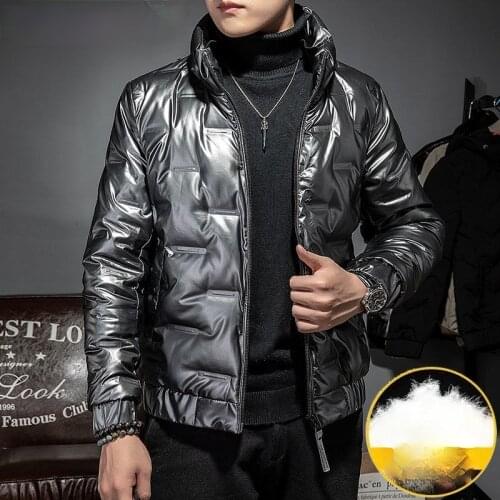 Women 2021 Winter Fashion Glossy White Duck Down Jacket Mens Short Light Thin Coats Male Stand Collar Warm Outerwear W337