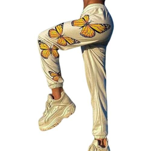 Ladies Temperament Ankle Banded Pants Summer Autumn Girls Creative Butterfly Printing Casual Long Trousers for Shopping Dating