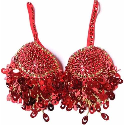 2016 Bellydance Costume New Arrival Twinkling Sequined Belly Dance Bra Top Beaded Fringe Dancing Sexy Hanging Coin Diamond