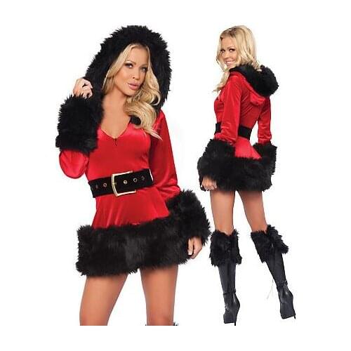 Fantasias Femininas Sexy Costumes Santa Laura disguise Christmas Party Clothing Winter Dress With Hood Sexy Christ Product T1449