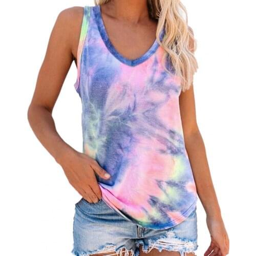 80%HOT Women Vest Tie Dye Breathable Summer Sleeveless V Neck Top for Dating