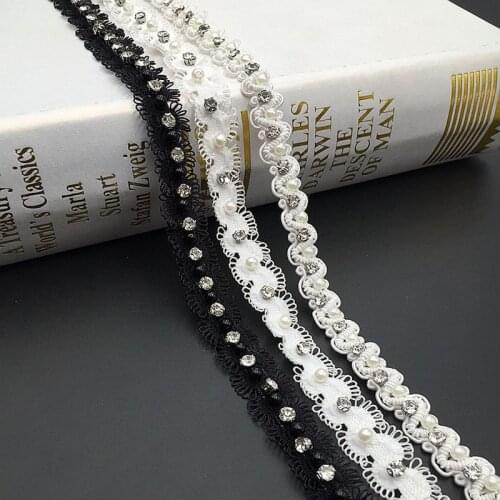 1Yard Handmade Pearl Beads Chain Lace Trim for DIY Wedding Dress Costume Applique Craft Accessories