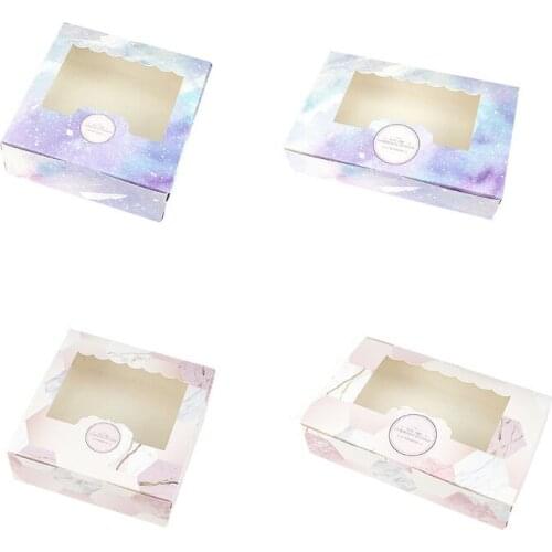 10pcs Star Sky Paper Candy Gift Box With Window Marbling Muffin Cupcake Cake Box Wedding Christmas Gift Biscuit Packaging Box