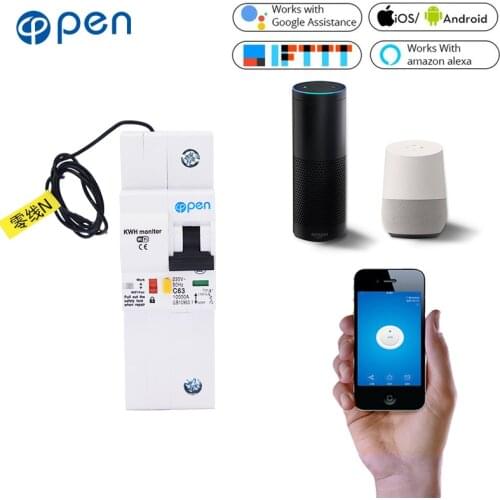 1P WiFi Smart Circuit Breaker with Energy monitoring and meter function for Amazon Alexa and Google home