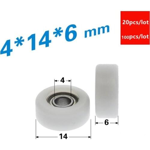 20pcs/100pcs 4*14*6mm 684ZZ miniature 684 bearing POM plastic coated pulley flat wheel engineering plastic pulley 4x14x6