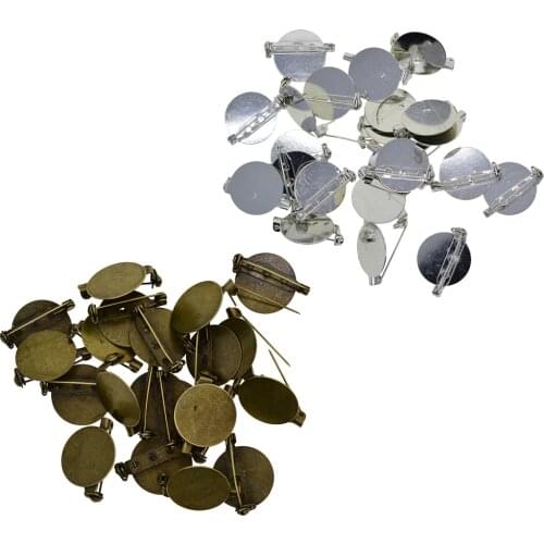 20x Round Brooch Base Blank Tray with Safety Pin Back DIY Jewelry Making Accessories