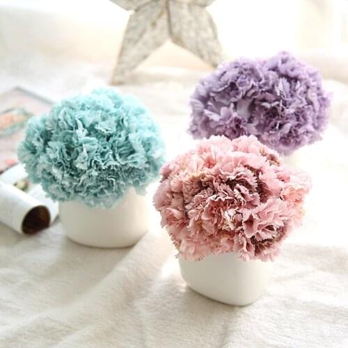 6pcs/Bouquet Artificial Flowers Silk Carnation Bride Wedding Silk Flower With Seven Colors For DIY Party Home Garden Decoration