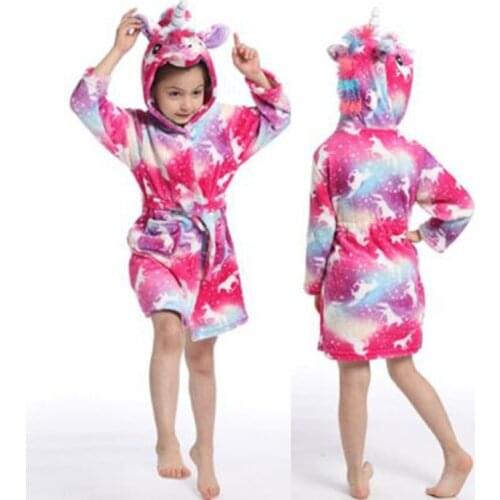 New Winter Unicorn Hooded Children Bathrobe Baby Clothes Bath Robe Animal For Boys Girls Pyjamas Nightgown Kids Sleepwear 3-8Y