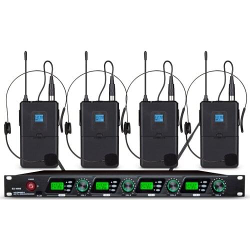 Wireless Microphone System Professional Four Channel Dynamic Pro 4 Handheld Mic Karaoke Party Stage 4000A