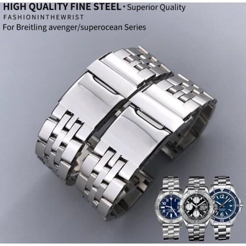316L Stainless Steel Watchbands Silver 20mm22mm24mm Suitable For Breitling AVENGER NAVITIMER SUPEROCEAN Metal Watches Bracelet