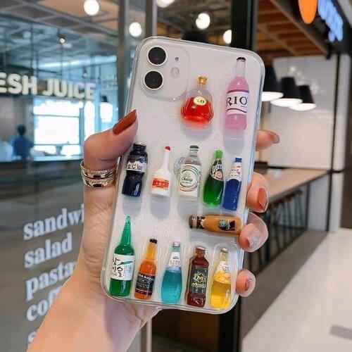 Tfshining 3D Drink bottle Epoxy phone case for iPhone 11 Pro Max XR XS Max X 6 S 7 8 Plus SE 2020 Clear Soft Silicone Cover Gift