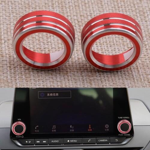 CITALL 1 Set Car CD Audio Switch Knob Rings Covers Trims Fit For Nissan Teana Altima 2019 2020 Red Aluminum Alloy
