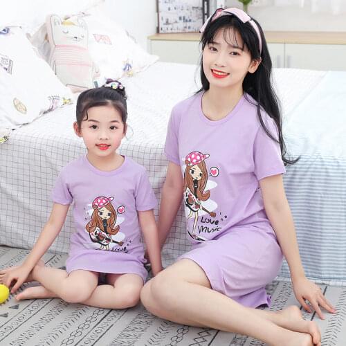 Family Dress 2021 Summer Matching Cotton Sleepwear Mother Or Daughter Dress Casual Cartoon Dresses For kids 12 14 Adult M L XL