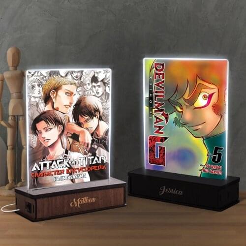 Custom Anime Board with Wood Base - Custom Anime Plaque with LED Light Wooden Stand - Submit Your Favorite Anime Gift