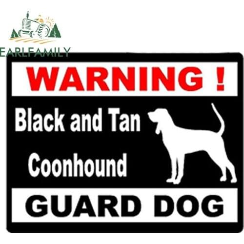 EARLFAMILY 13cm x 9.8cm Warning Black And Tan Coonhound Guard Dog Graphics Car Window Bumper Decal Vinyl Car Sticker