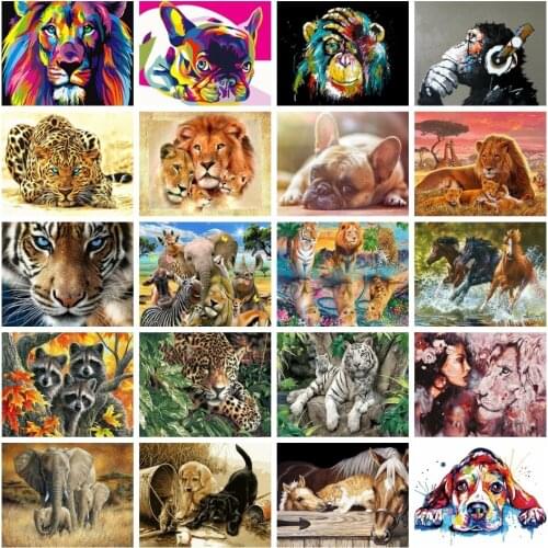 AZQSD Painting By Number Animal Home Decor Drawing By Numbers On Canvas Lion Dog Horse Bear Elephant Tiger Acrylic Picture Paint