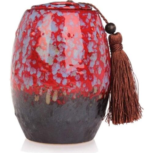 Red Glaze Ceramic Funeral Pet Urn for Memorials - Small - Holds Up to 60 Cubic Inches of Ashes - Pet Cremation Urn for Ashes