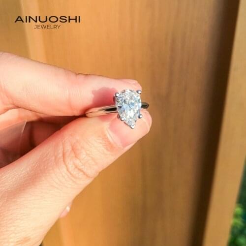 AINUOSHI 7x10mm Pear-shaped Engagement Rings Simulated SONA Diamond For 925 Sterling Silver Wedding 2ct Bridal Ring Jewelry