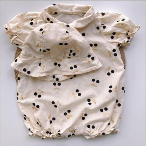 2021 New Girls Boys Printed Rompers+hat cotton summer Babys Jumpsuit