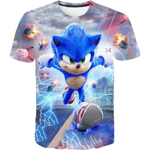 2021 summer childrens clothing short-sleeved 3D cartoon printed sonic T-shirt boys and girls fashion casual round neck top