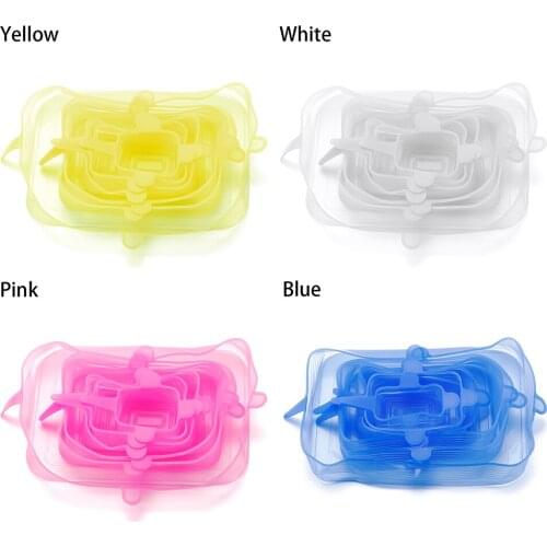 Hot 6Pcs/Set Reusable Bowl Cover Round Square Silicone Lid Stretch Suction Food Fresh Keeping Fresh Lids Cookware Kitchen Tools