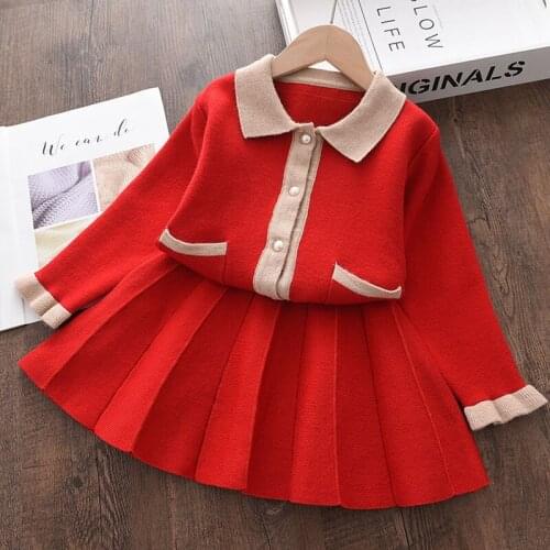 Menoea Baby Girls Clothes Sets for Kid Dress Winter Christmas Knitted Costumes Winter Soft Cotton Sweaters Skirts Knitwear Suits