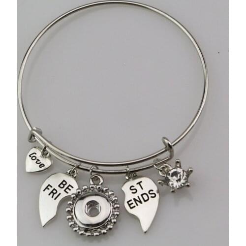 Fashion Best Friends Love Heart Shaped Pendants Bangles With 12mm Metal Metal Snap Button Charm Bracelets Jewelry Accessories