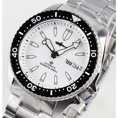 HEIMDALLR Mens Mechanical Watch Sapphire Glass White Dial Luminous Waterproof NH36A Movement Automatic Watches 200M Diver Watch