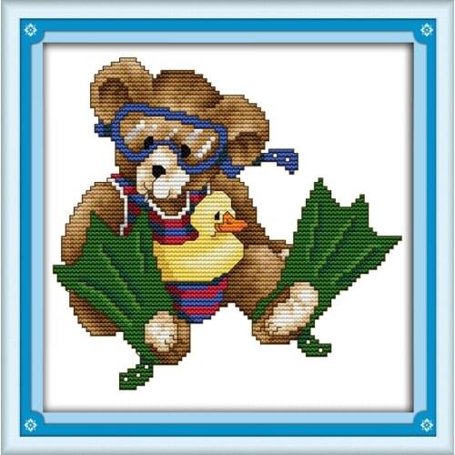 August bear cross stitch kit 14ct 11ct count print canvas stitches embroidery DIY handmade needlework plus
