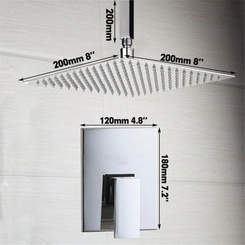 Bathroom Wall Mounted Shower Head Chrome Brass Handheld Shower Set Bathroom Faucets Ultra-thin Panel Rainfall Cold&Hot Water tap