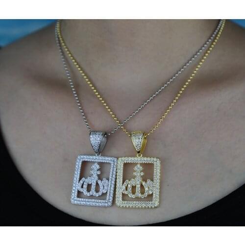 Wholesale Muslims Allah pendant charm choker necklace for women men hip hop 5A cz paved tennis chain choker necklace jewelry