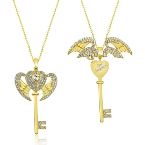 Name Post Silver Winged Key Necklace DN49A