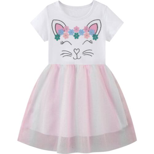 Girls Dress Robe Princesse Dress for Girls Costume Summer Kids Unicorn Dresses Animal Appliqued Baby Girl Clothes 2-7Years