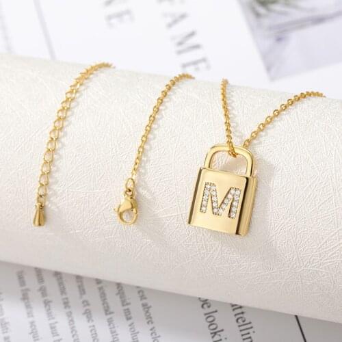 A-Z Alphabet Initial Padlock Necklace Stainless Steel Chain Collares 26 English Letters Lock Pendant Necklaces Christmas Gifts