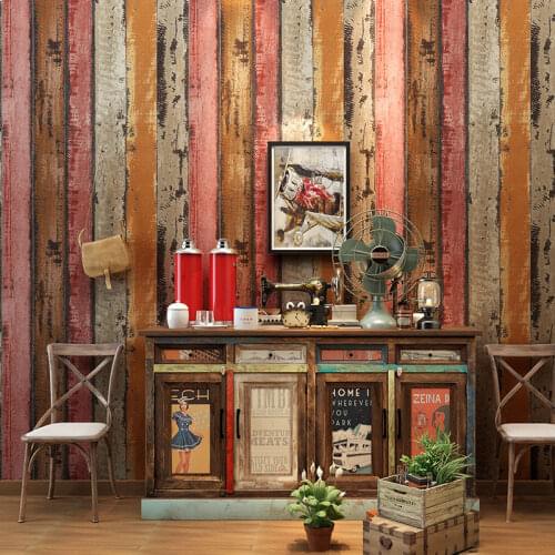 Retro Imitation Wood Grain Vinyl Wallpaper Nordic Style Restaurant Cafe Background Wallpaper Wall Stickers Room Decor Home Decor