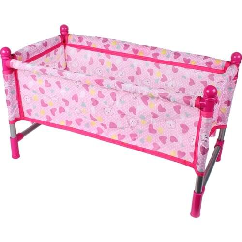 Pink Rocking Bed for Dolls | Baby Doll Crib Toy Furniture and Play House Accessories | Fits 9-12inch Reborn Dolls