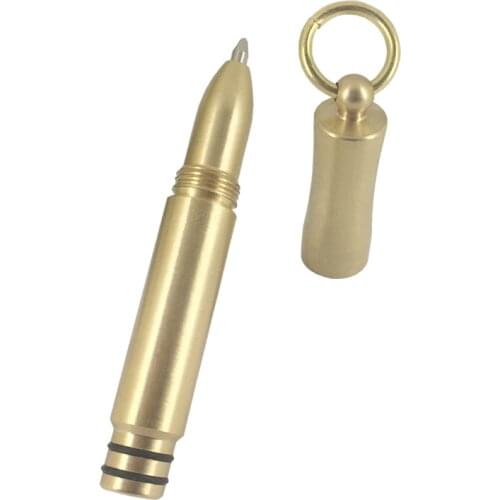 Original Design 33g Mini Brass Ballpoint Pen Hand-made Portable Pocket Ball Pen with Key Ring Cute Small Short Gold Pen