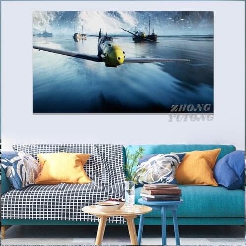 WwII Airplane Bf109 Air Battle Artwork Living Room Home Wall Art Decor Wood Frame Canvas Poster